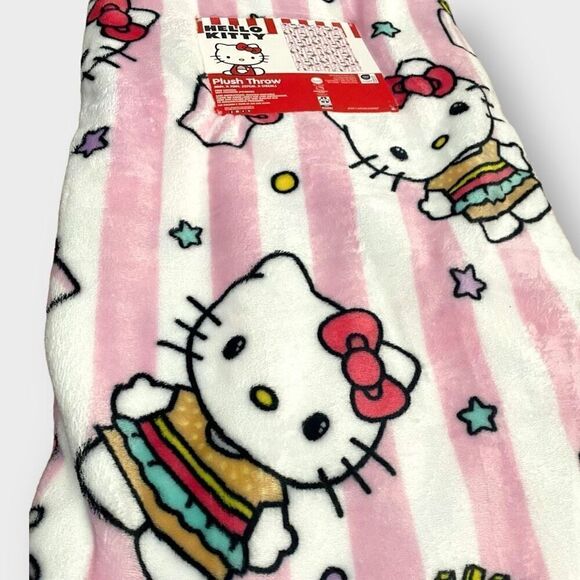 Hello Kitty Striped Pink White Burger and Fries Throw Blanket New with Tags (b) - Picture 3 of 8